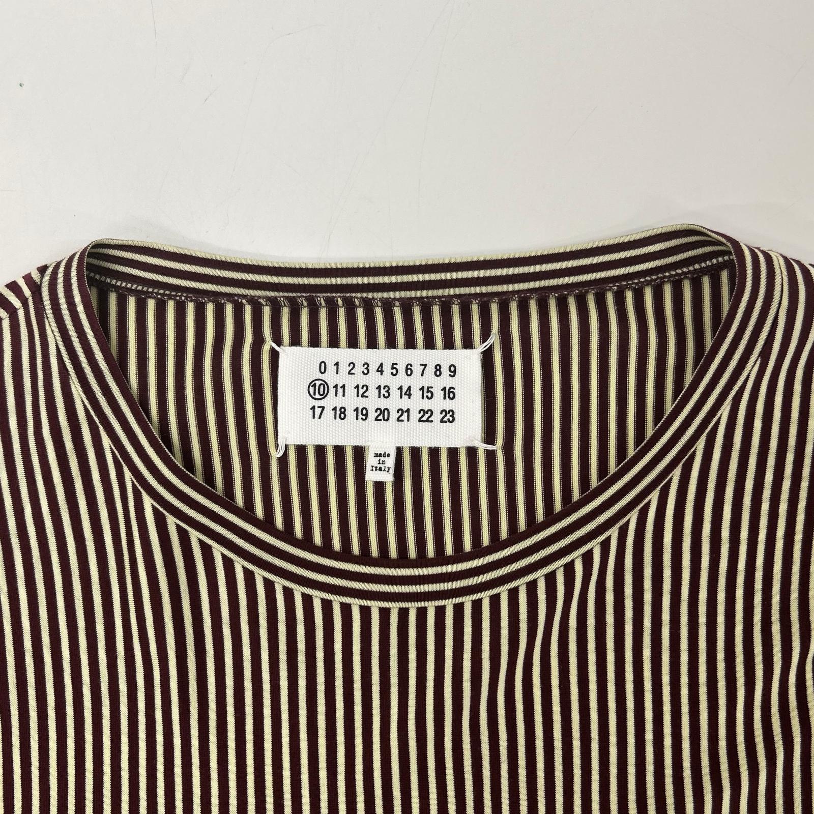 Maison margiela メゾンマルジェラ 17SS S50GC0447 ベージュ×バーガンディ ボーダー ロングスリーブカットソー トップス