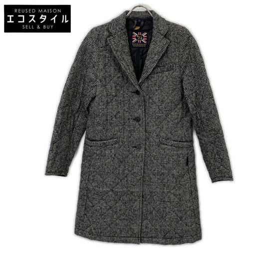 LAVENHAM Gray British-made Gray x Black Tweed Quilting Chester Coat Coat 38 Women's