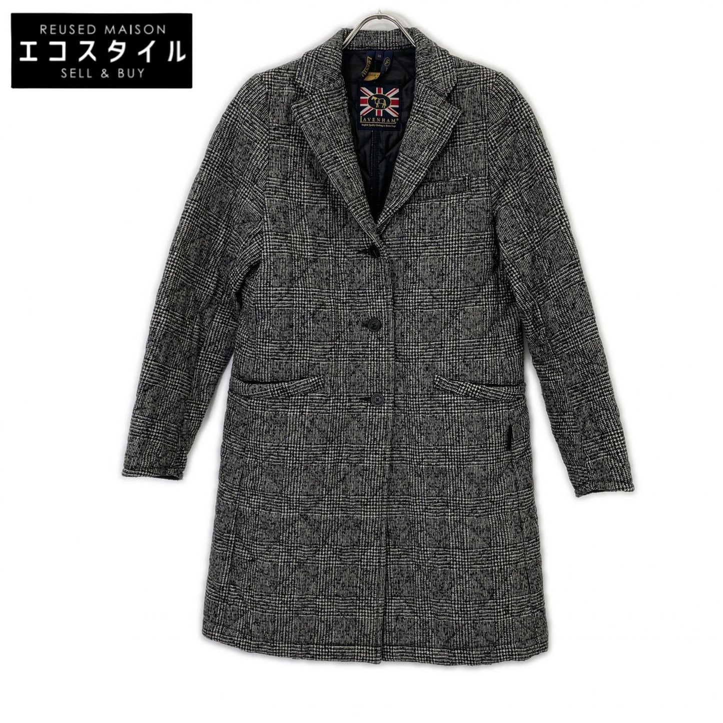 LAVENHAM Gray British-made Gray x Black Tweed Quilting Chester Coat Coat 38 Women's
