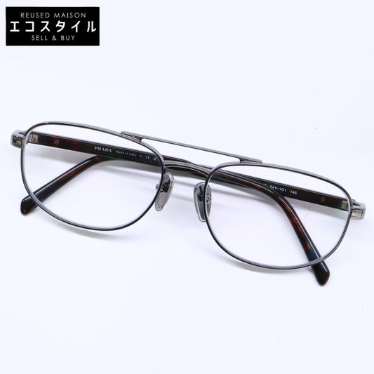PRADA プラダ 【美品】VPRA56 5AV-1O1 ツーブリッジ メタル メガネフレーム 眼鏡