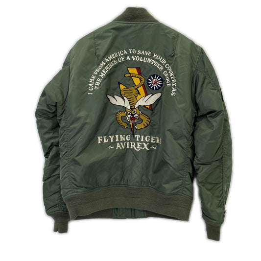 AVIREX 6132058 Sage Green Nylon MA-1 Flying Tigers Blouson Jacket L Men's