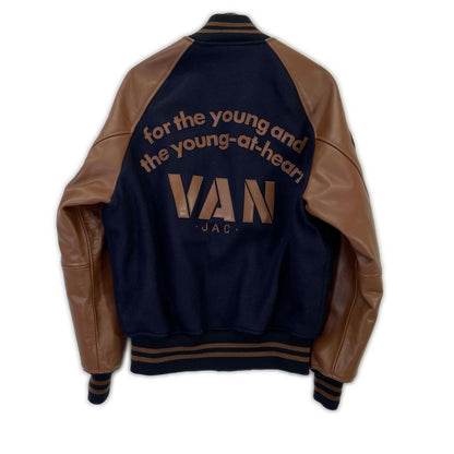 VAN JACKET ヴァンジャケット JW-19502 ネイビー×ブラウン ウール×レザー 水牛革切替スタジャン ジャケット