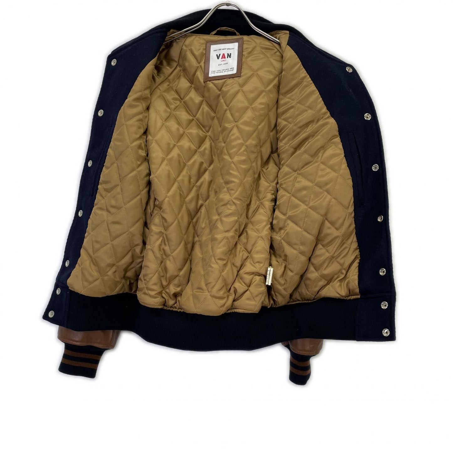 VAN JACKET ヴァンジャケット JW-19502 ネイビー×ブラウン ウール×レザー 水牛革切替スタジャン ジャケット