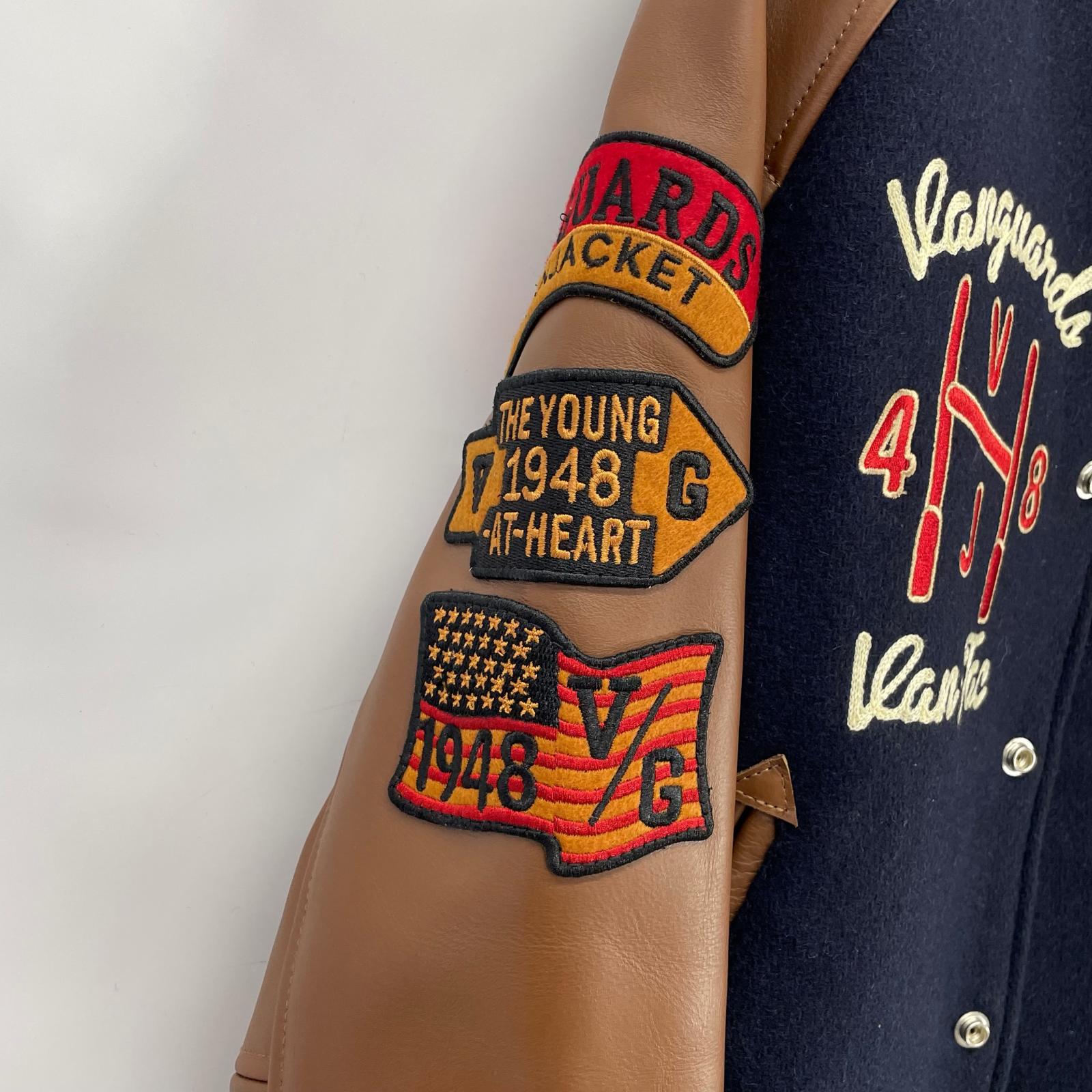 VAN JACKET ヴァンジャケット JW-19502 ネイビー×ブラウン ウール×レザー 水牛革切替スタジャン ジャケット