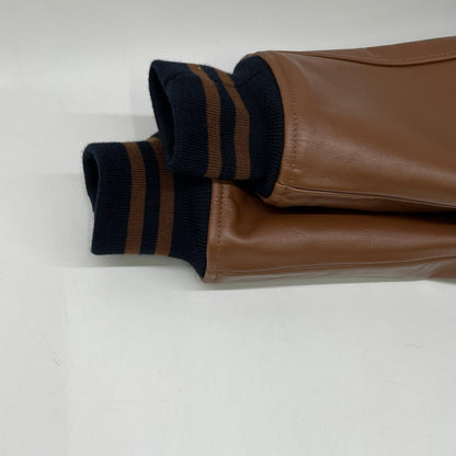 VAN JACKET ヴァンジャケット JW-19502 ネイビー×ブラウン ウール×レザー 水牛革切替スタジャン ジャケット