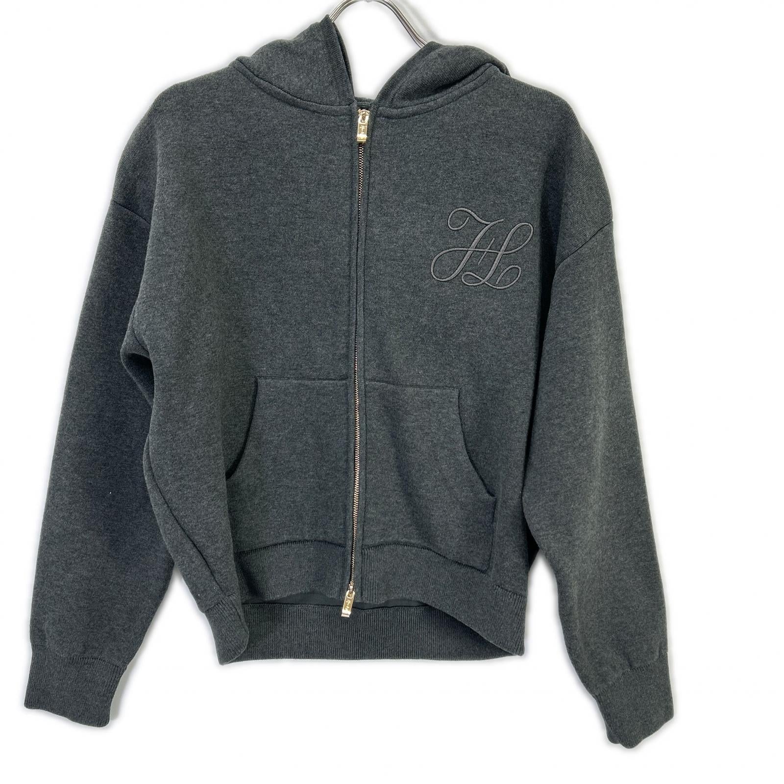 GRAY Logo Embroidery Smooth Knit Hoodie Parka Top F Ladies