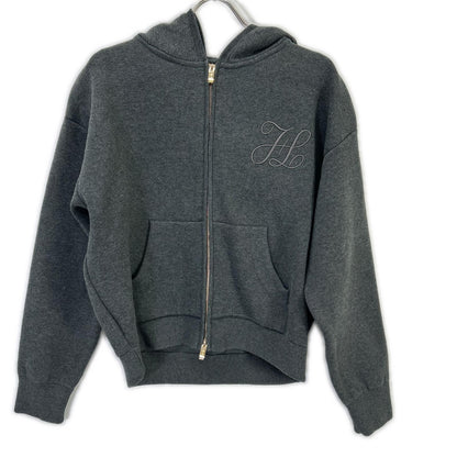 GRAY Logo Embroidery Smooth Knit Hoodie Parka Top F Ladies
