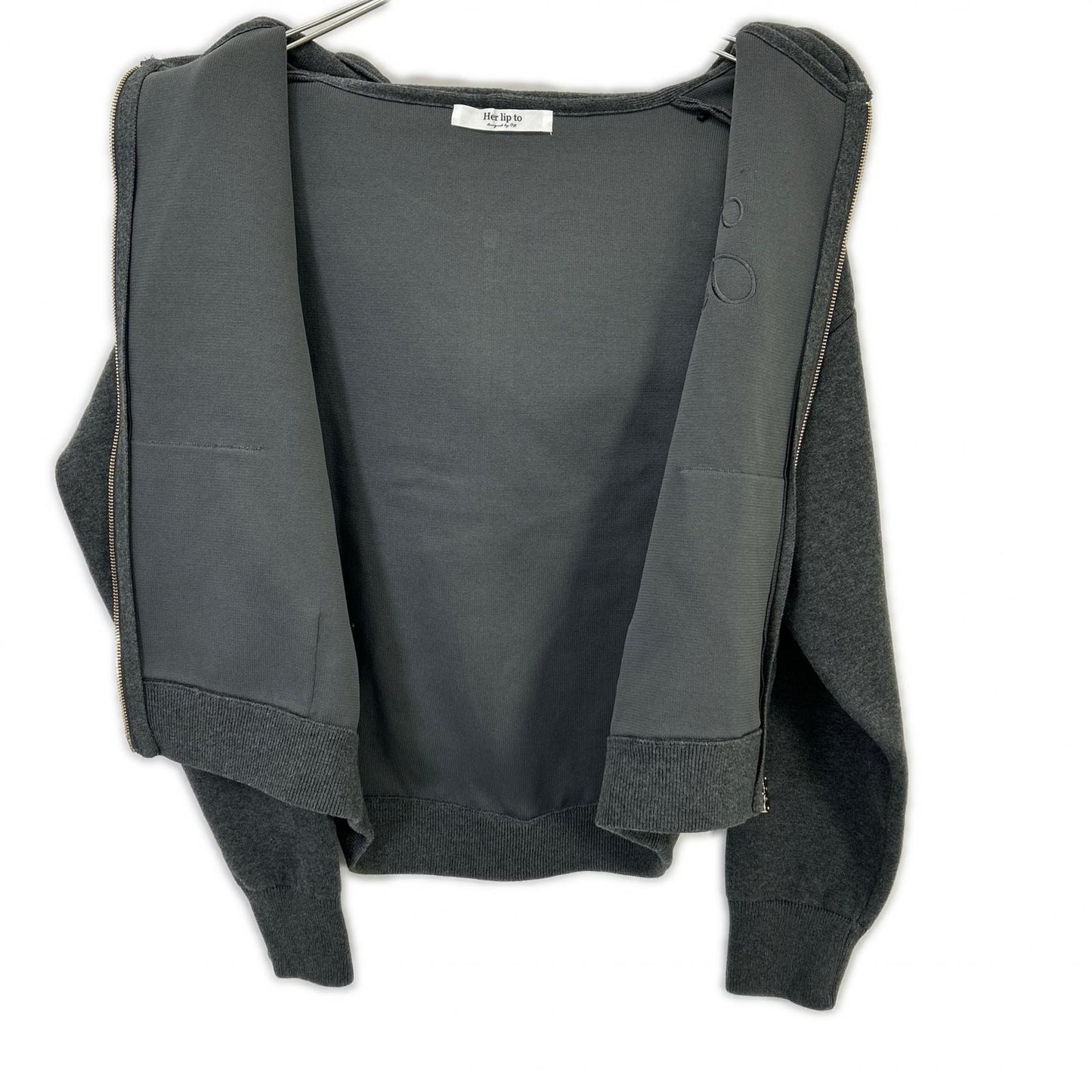 GRAY Logo Embroidery Smooth Knit Hoodie Parka Top F Ladies