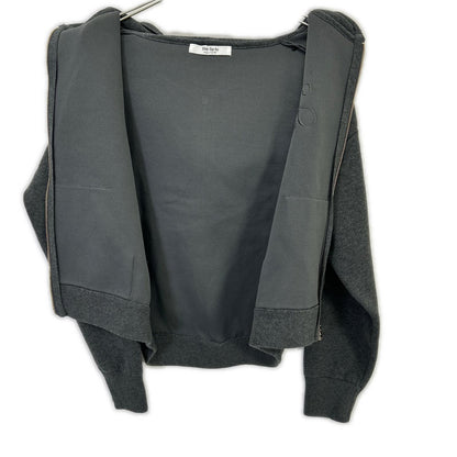 GRAY Logo Embroidery Smooth Knit Hoodie Parka Top F Ladies