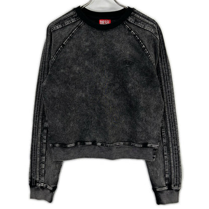 DIESEL F-ALPY Washed Black Cotton Blend Oval D Embroidered Denim Sweatshirt Top