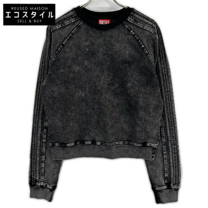 DIESEL F-ALPY Washed Black Cotton Blend Oval D Embroidered Denim Sweatshirt Top