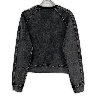 DIESEL F-ALPY Washed Black Cotton Blend Oval D Embroidered Denim Sweatshirt Top