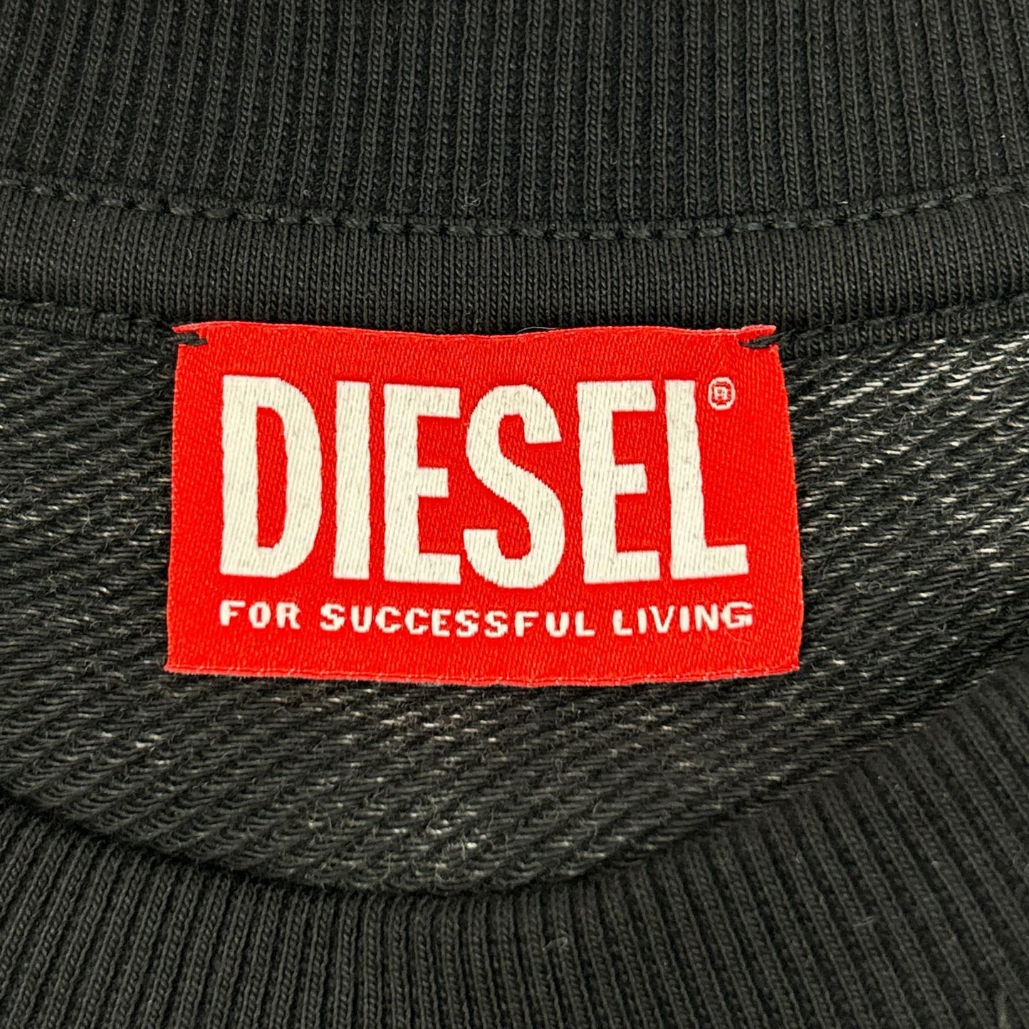 DIESEL F-ALPY Washed Black Cotton Blend Oval D Embroidered Denim Sweatshirt Top