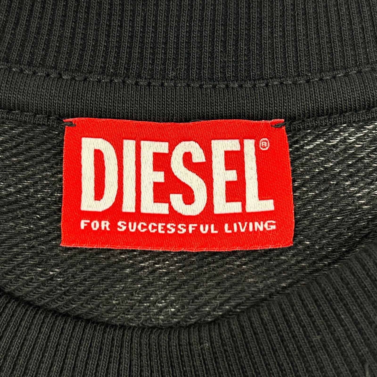 DIESEL F-ALPY Washed Black Cotton Blend Oval D Embroidered Denim Sweatshirt Top
