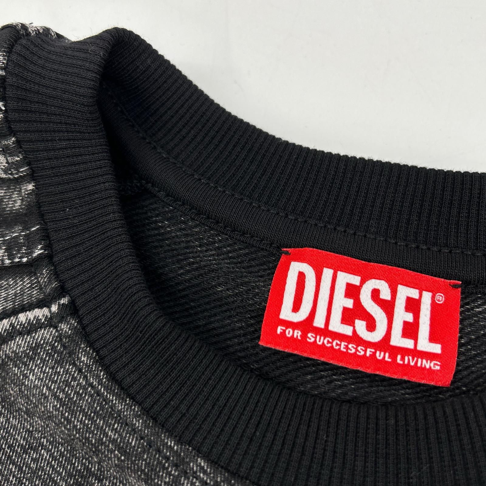 DIESEL F-ALPY Washed Black Cotton Blend Oval D Embroidered Denim Sweatshirt Top