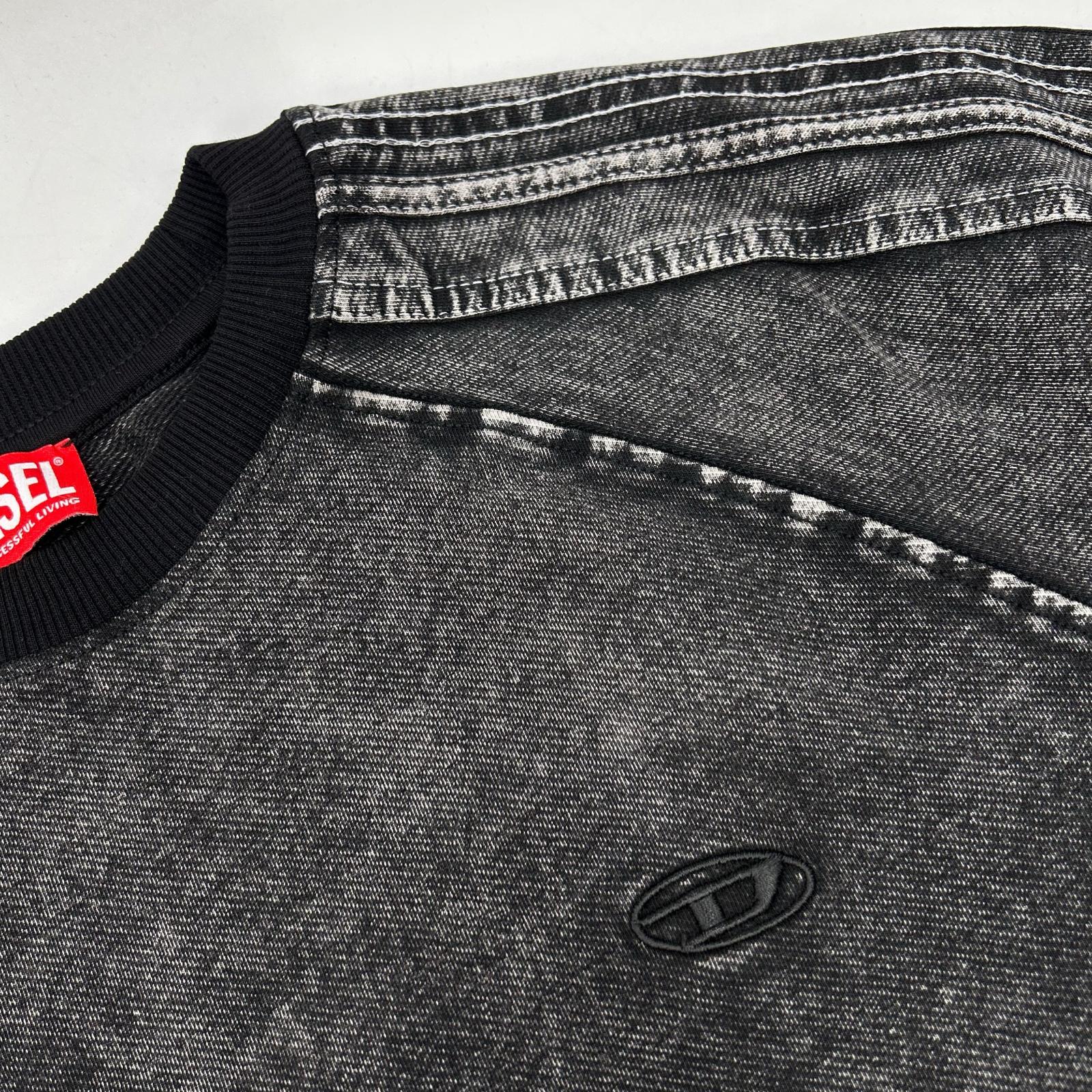 DIESEL F-ALPY Washed Black Cotton Blend Oval D Embroidered Denim Sweatshirt Top