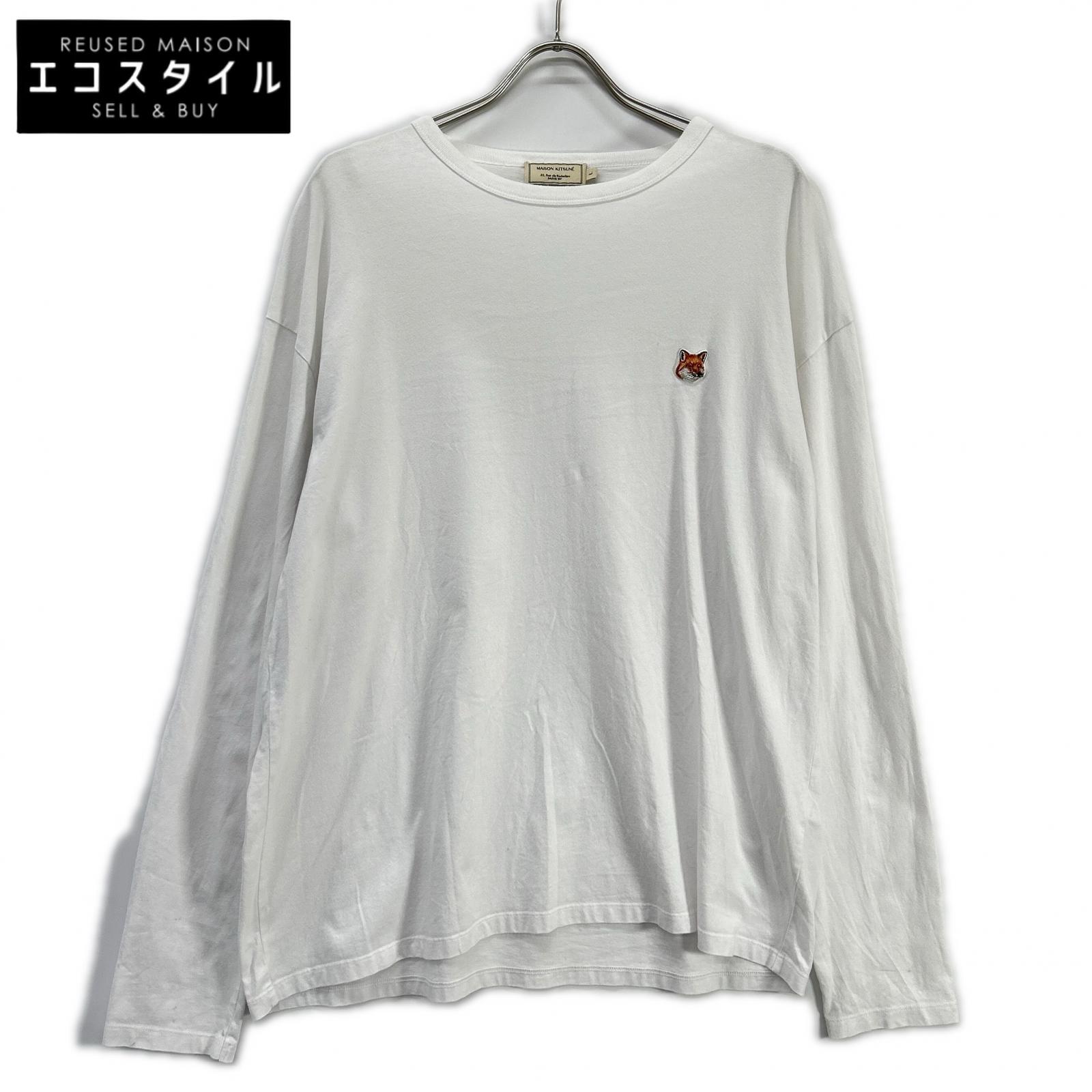 MAISON KITSUNE メゾンキツネ FU001630010 ホワイト フォックスヘッドパッチ ロングスリーブカットソー トップス
