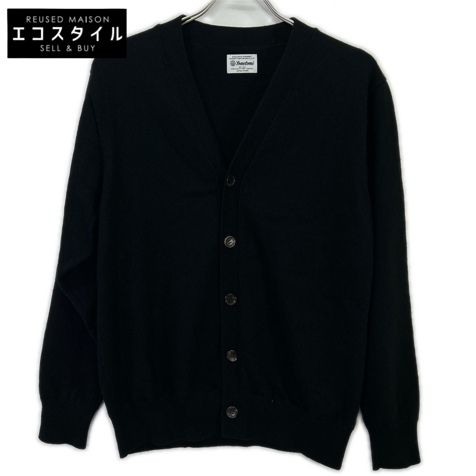 Yonetomi 95-244-023 Black 100% Cashmere Basic Knit Cardigan Top
