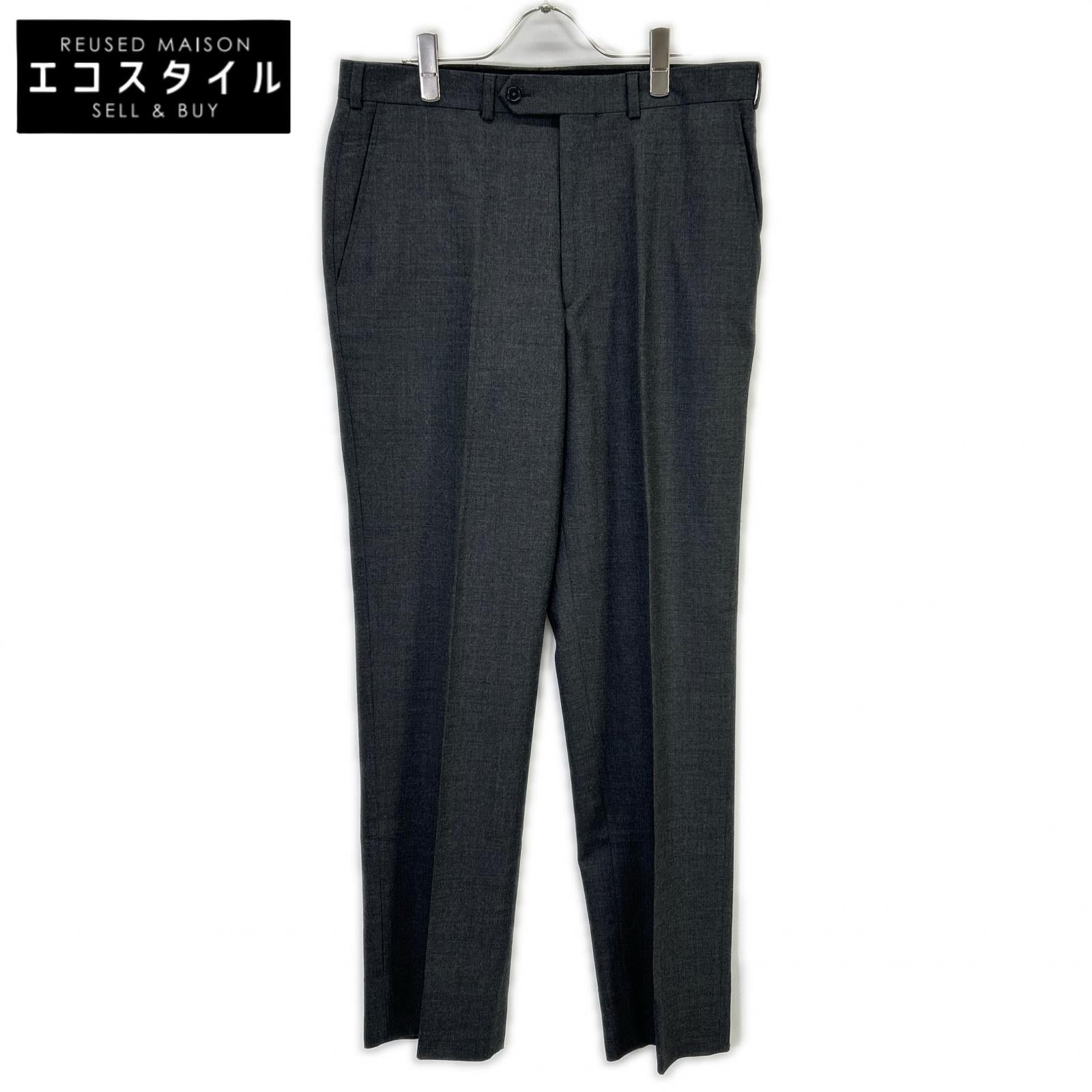 19-20-3760 Gray Wool Center-Pleated Tapered Slacks Bottoms 34 Men's