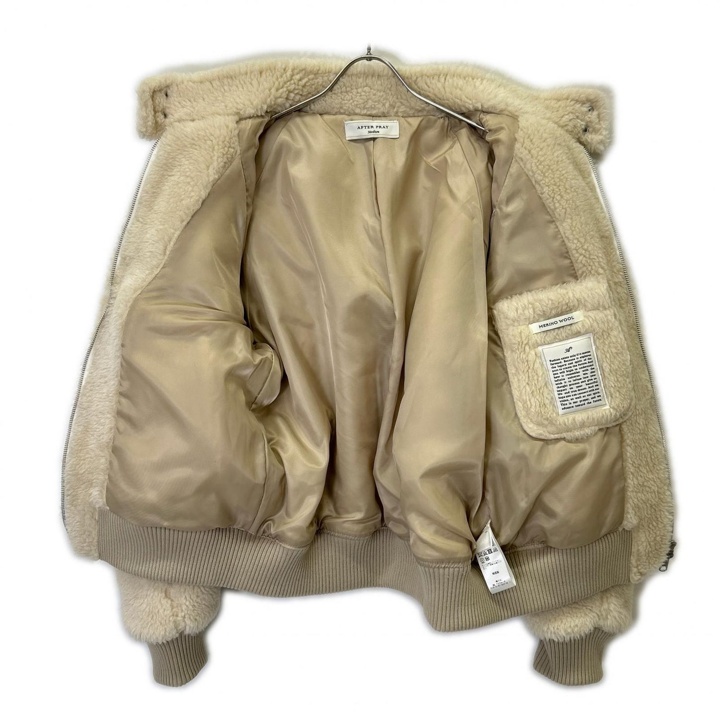 AFTER PRAY アフタープレイ アイボリー メリノウール ボア フリースジャケット ジャケット