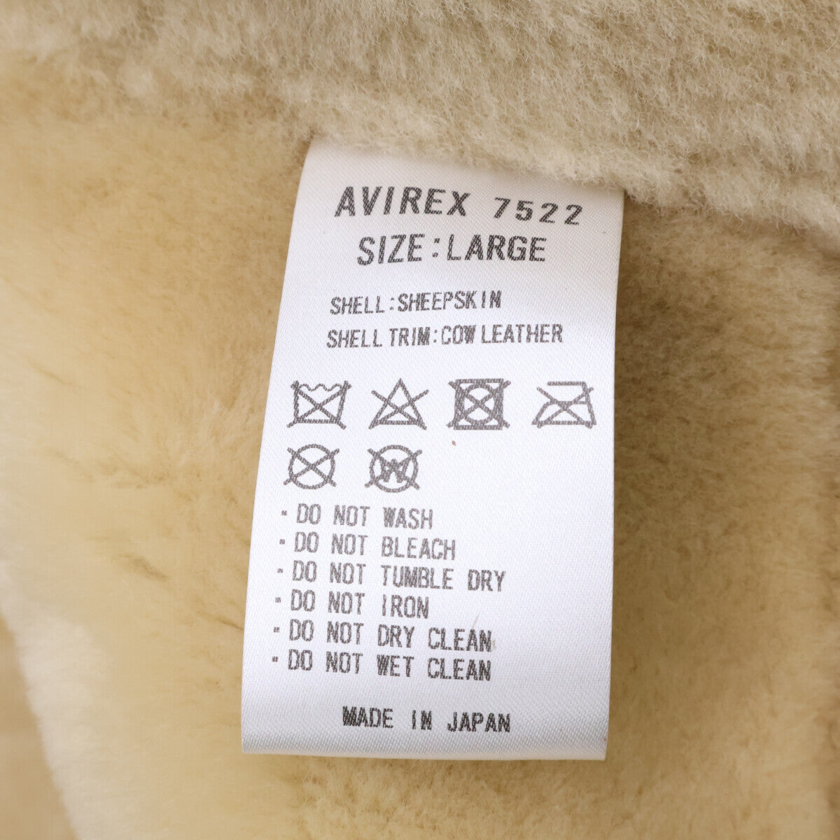 AVIREX 全新未使用 AVIREX7522 7832950007 B-6 羊羔毛飞行夹克 男士 L 码