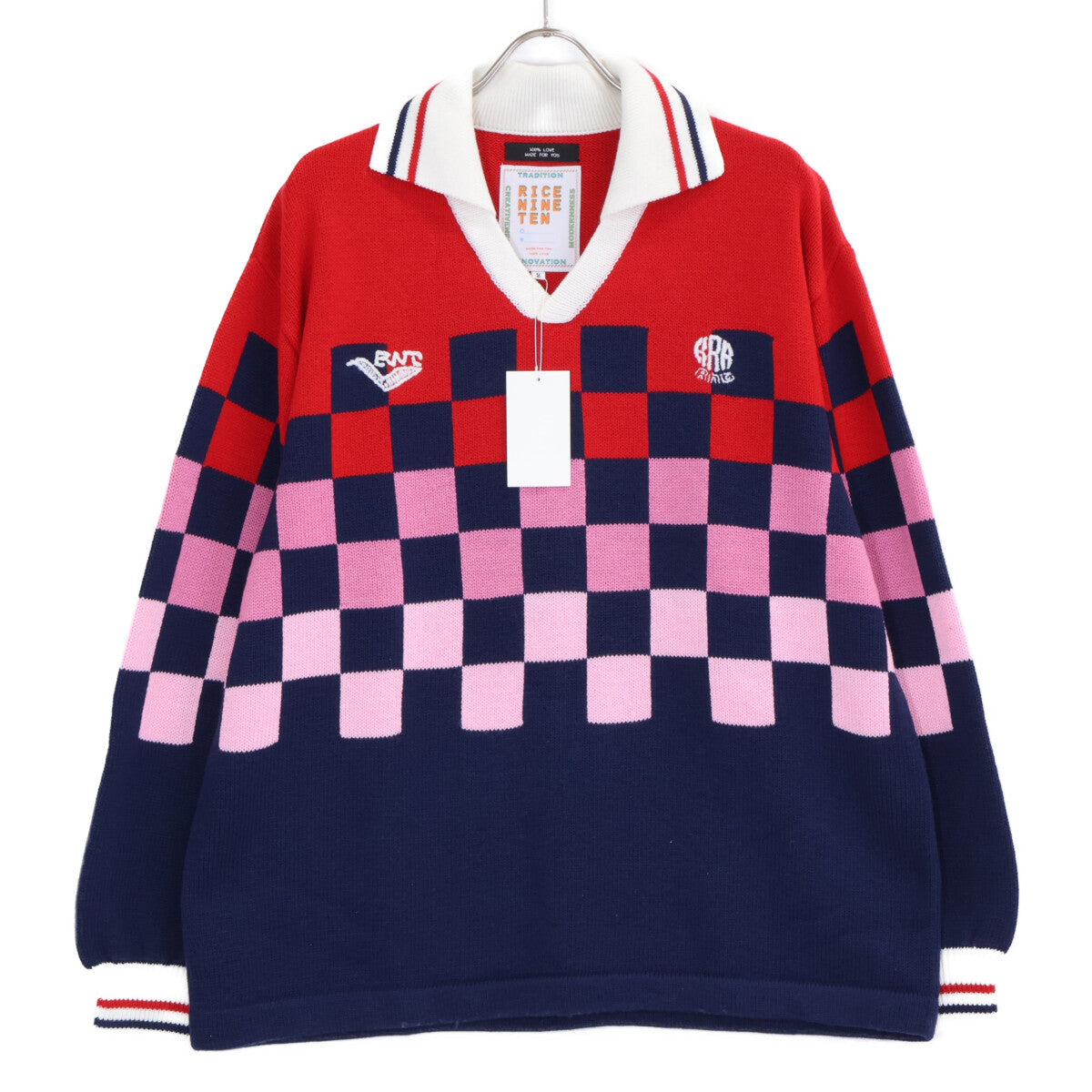RICE NINE TEN ライスナインテン 【新品】KN-CH-SOC KNITTING CHECKRD SOCCER JERSEY 襟付きニットセーター トップス