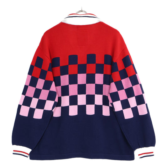 RICE NINE TEN [New] KN-CH-SOC KNITTING CHECKERED SOCCER JERSEY Collared Knit Sweater Top