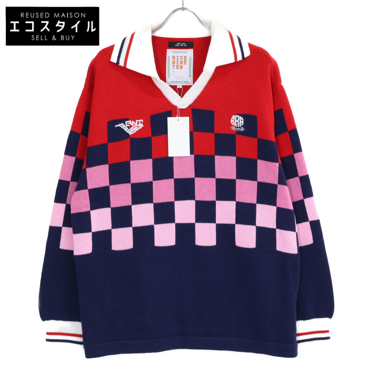 RICE NINE TEN 莱斯九十 【新品】KN-CH-SOC 针织格纹足球衫 翻领针织衫上衣