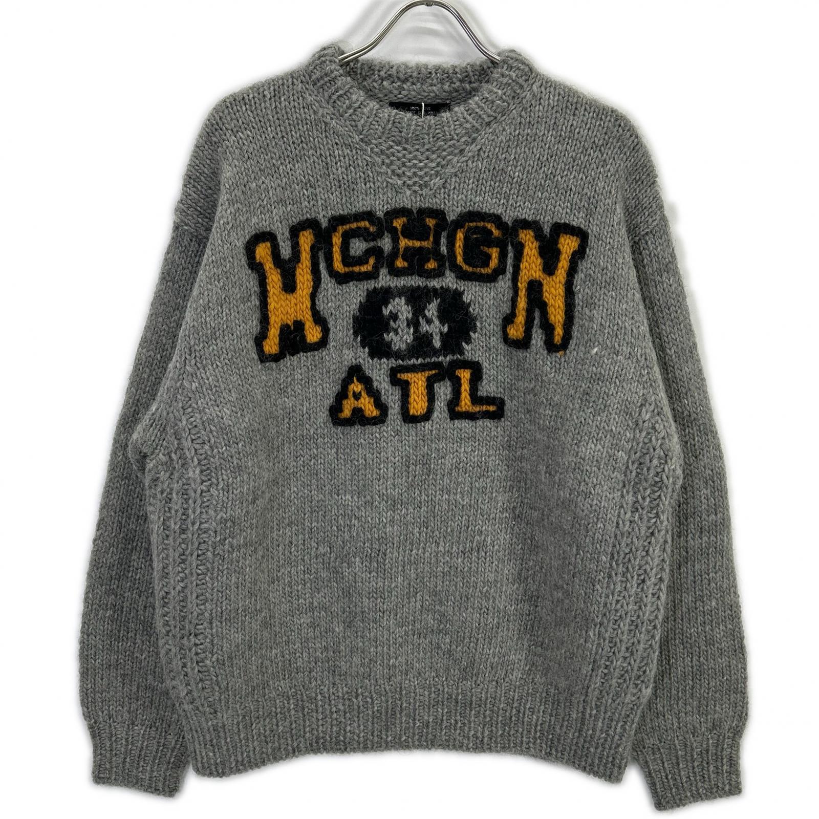 RICE NINE TEN HKN-SW Grey Three-Needle Embroidery HAND KNITTING SWEATSHIRT Top
