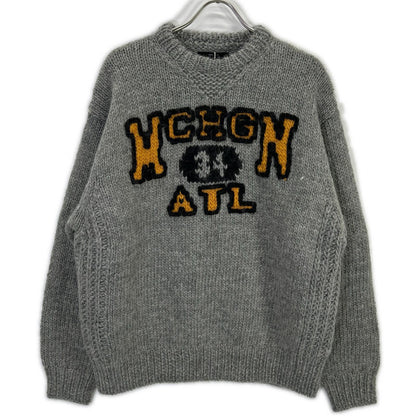 RICE NINE TEN HKN-SW Grey Three-Needle Embroidery HAND KNITTING SWEATSHIRT Top