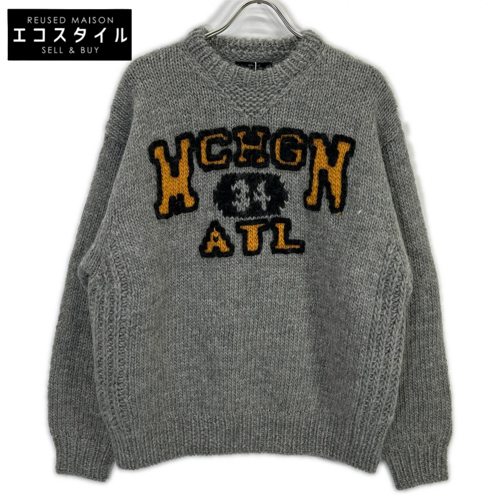 RICE NINE TEN HKN-SW Grey Three-Needle Embroidery HAND KNITTING SWEATSHIRT Top