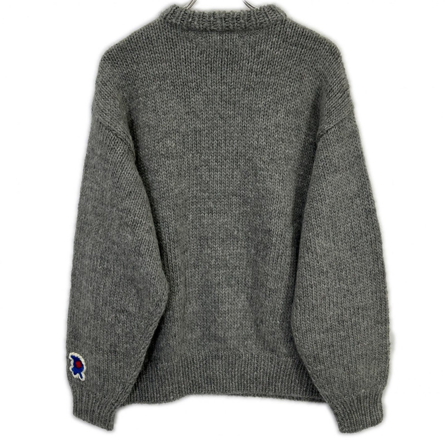 RICE NINE TEN HKN-SW Grey Three-Needle Embroidery HAND KNITTING SWEATSHIRT Top