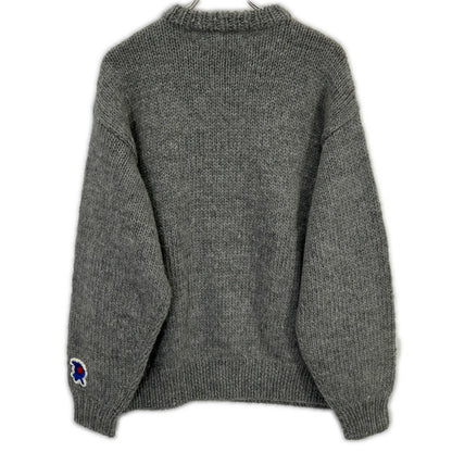 RICE NINE TEN HKN-SW Grey Three-Needle Embroidery HAND KNITTING SWEATSHIRT Top