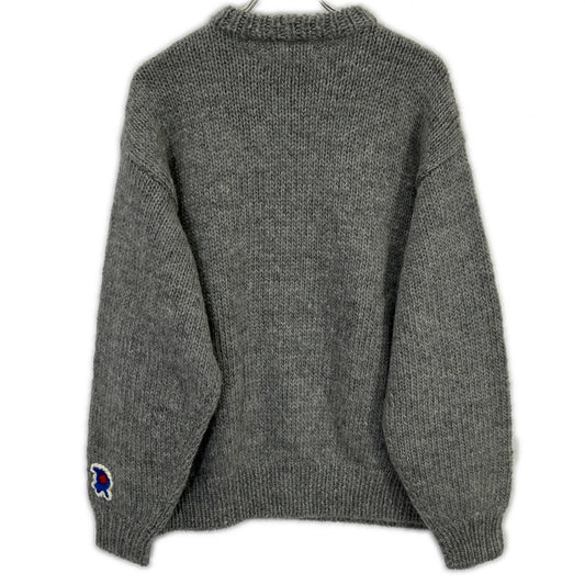 RICE NINE TEN HKN-SW Grey Three-Needle Embroidery HAND KNITTING SWEATSHIRT Top