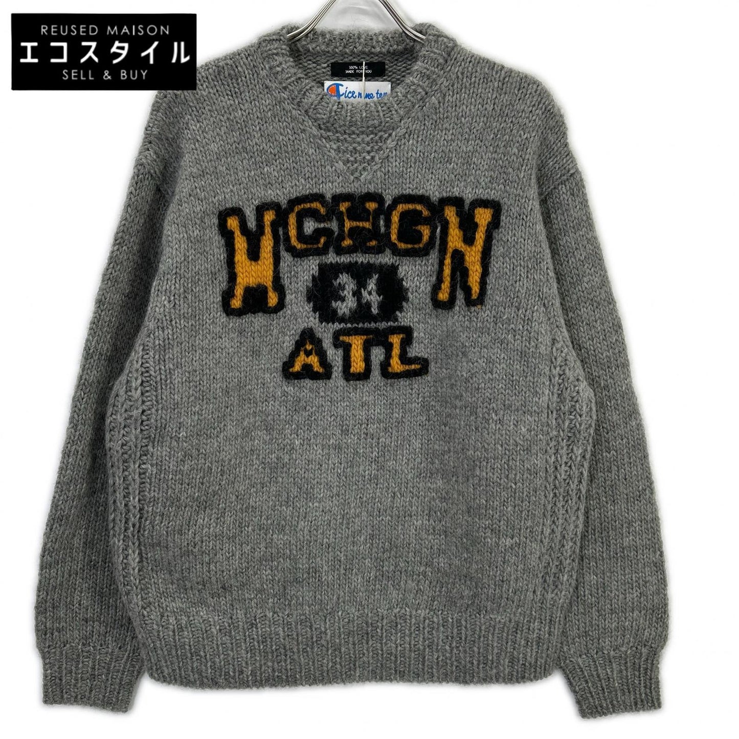 RICE NINE TEN 米九十 HKN-SW 灰色 三段刺绣 HAND KNITTING SWAETSHIRT 上衣