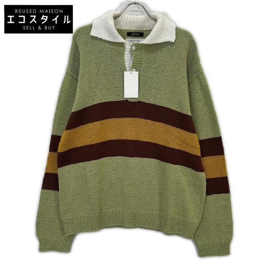 RICE NINE TEN HKN-RUG Tea Green HAND KNITTING RUGBY SHIRT Top