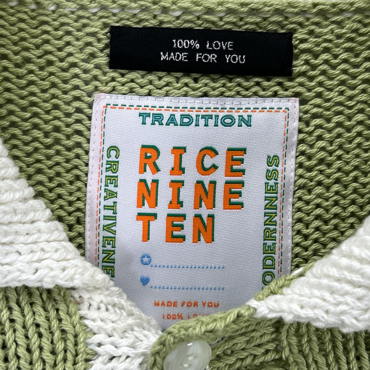 RICE NINE TEN 米九十 HKN-RUG 茶绿色 手工编织橄榄球衫 上衣