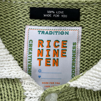 RICE NINE TEN 米九十 HKN-RUG 茶绿色 手工编织橄榄球衫 上衣