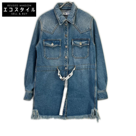OFF-WHITE 联名款 OWYM004E20DEN002 浅蓝色 剪边长袖牛仔连衣裙