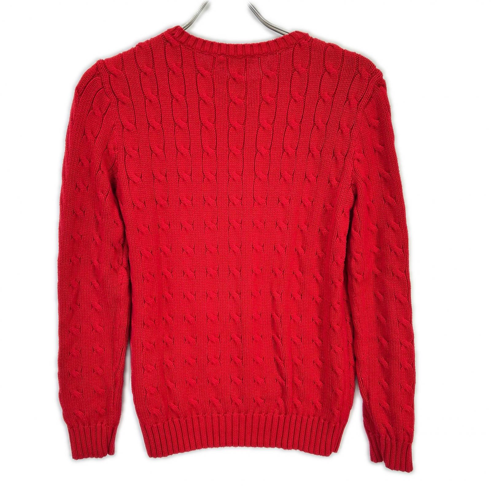 RED COTTON 100% Logo Embroidery Long Sleeve Cable Knit Top XS Ladies