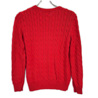 RED COTTON 100% Logo Embroidery Long Sleeve Cable Knit Top XS Ladies