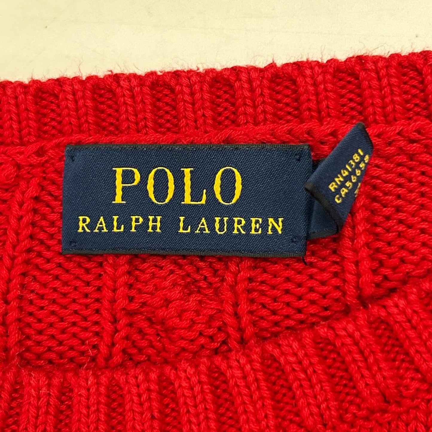 RED COTTON 100% Logo Embroidery Long Sleeve Cable Knit Top XS Ladies
