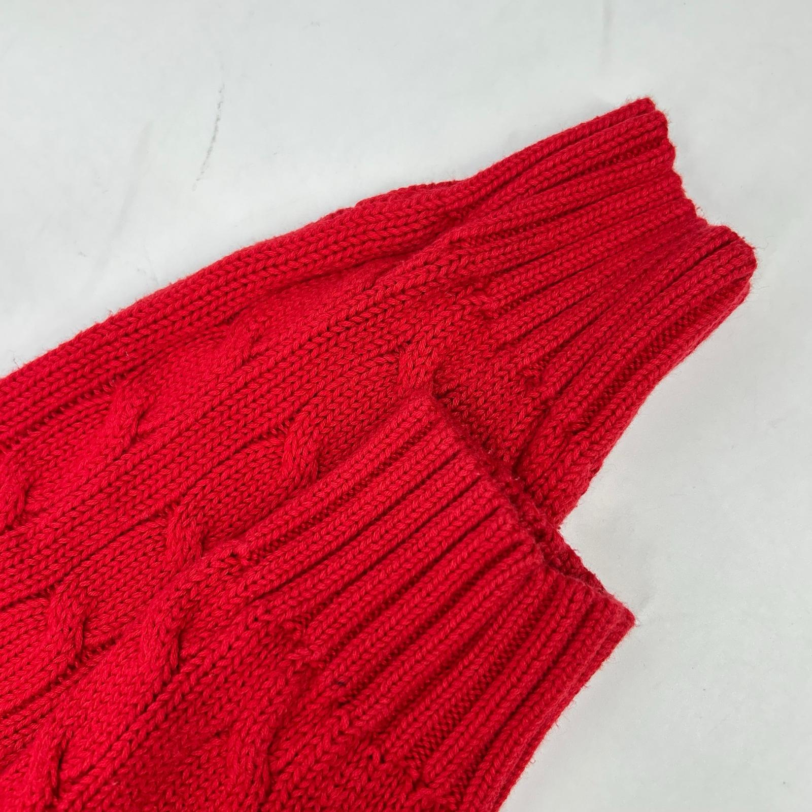 RED COTTON 100% Logo Embroidery Long Sleeve Cable Knit Top XS Ladies