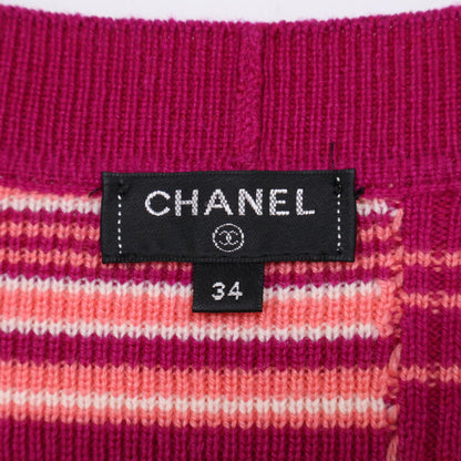CHANEL シャネル P62210K47538 ボーダー カシミヤ混 ニットカーディガン トップス