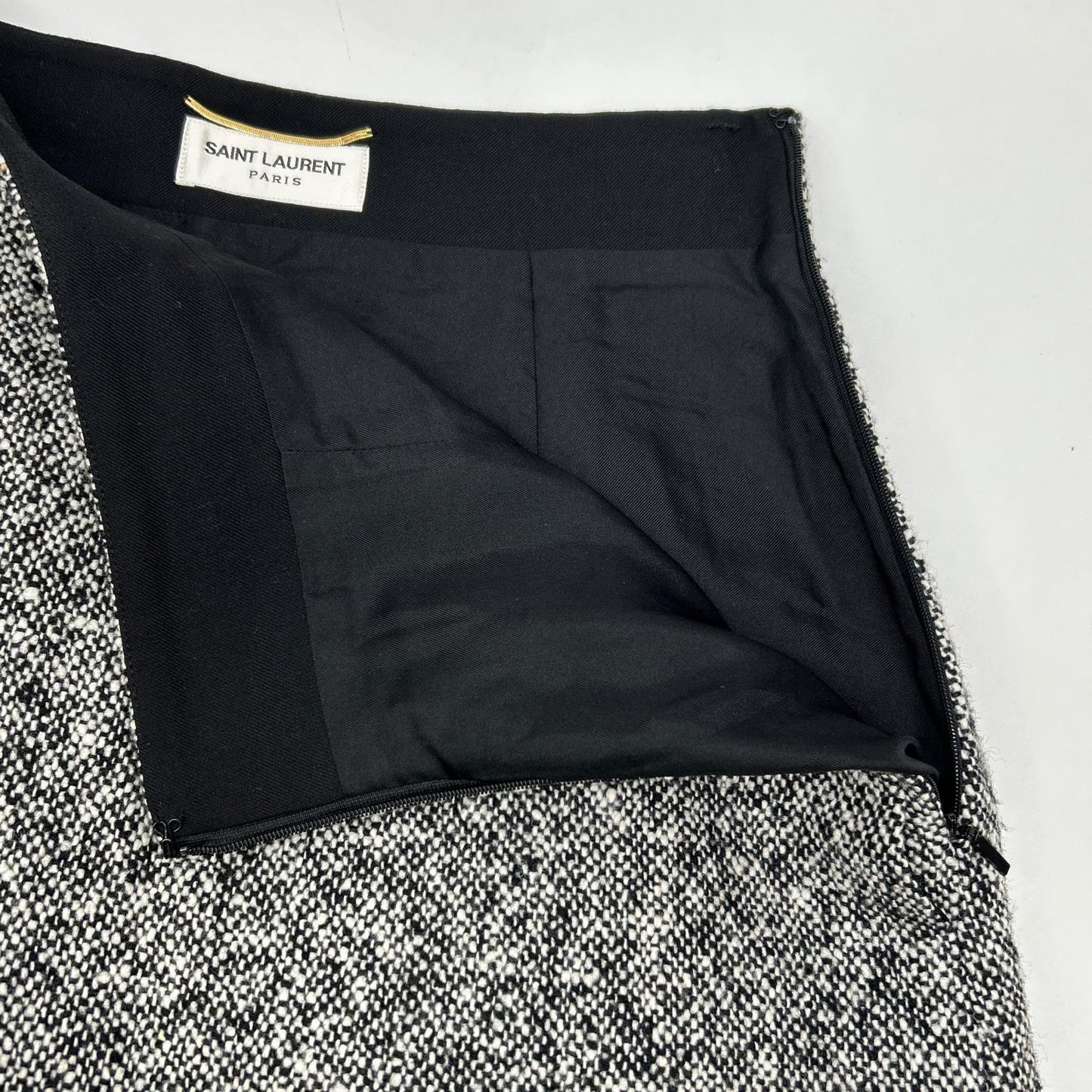 SAINT LAURENT PARIS 圣罗兰巴黎 533479 18年 白黑 羊毛 粗花呢长裙 半身裙