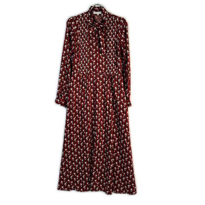 MAISON KITSUNE メゾンキツネ LW01612WF4019 レッド×ブラック フラワープリントボウタイストライプロングドレス ワンピース ワンピース