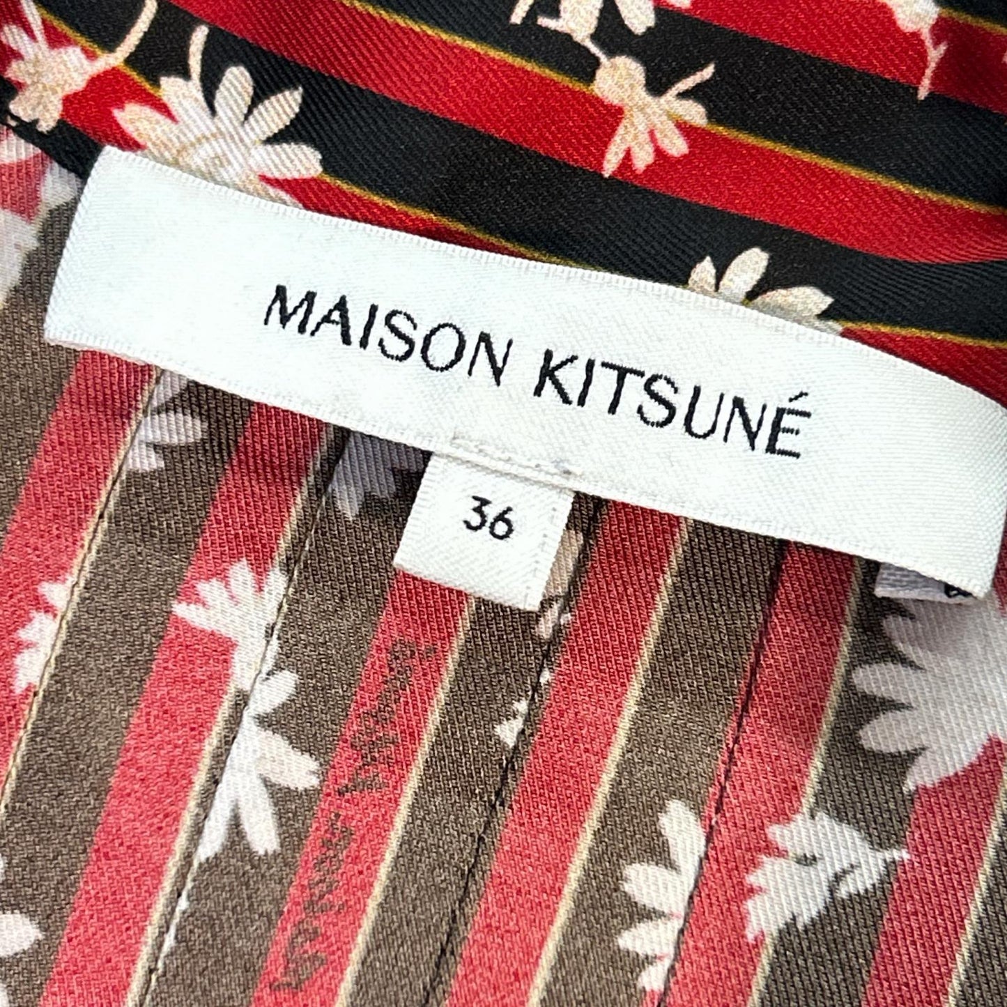 MAISON KITSUNE メゾンキツネ LW01612WF4019 レッド×ブラック フラワープリントボウタイストライプロングドレス ワンピース ワンピース