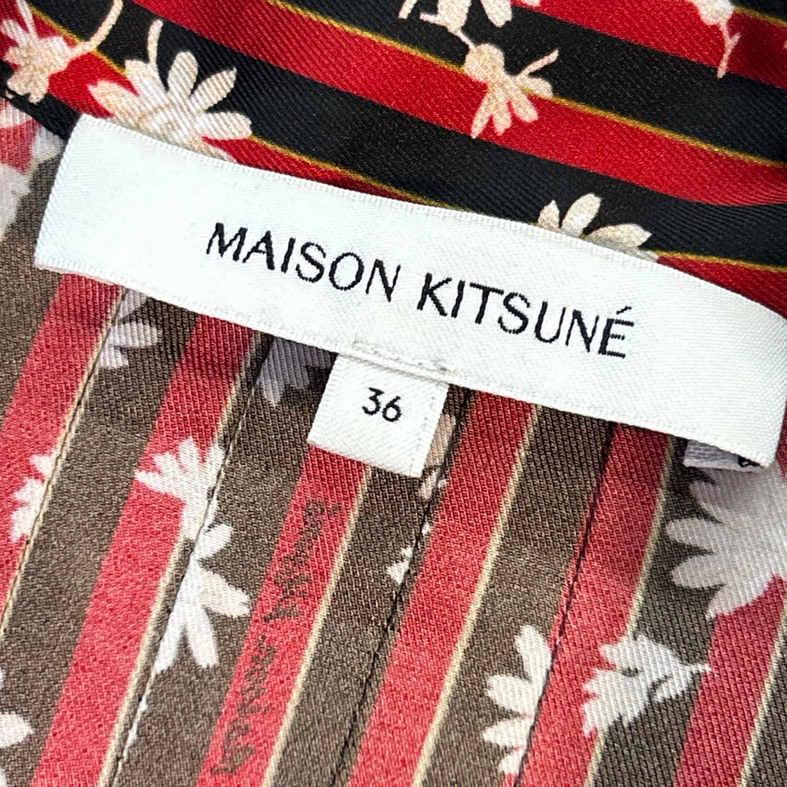 MAISON KITSUNE メゾンキツネ LW01612WF4019 レッド×ブラック フラワープリントボウタイストライプロングドレス ワンピース ワンピース