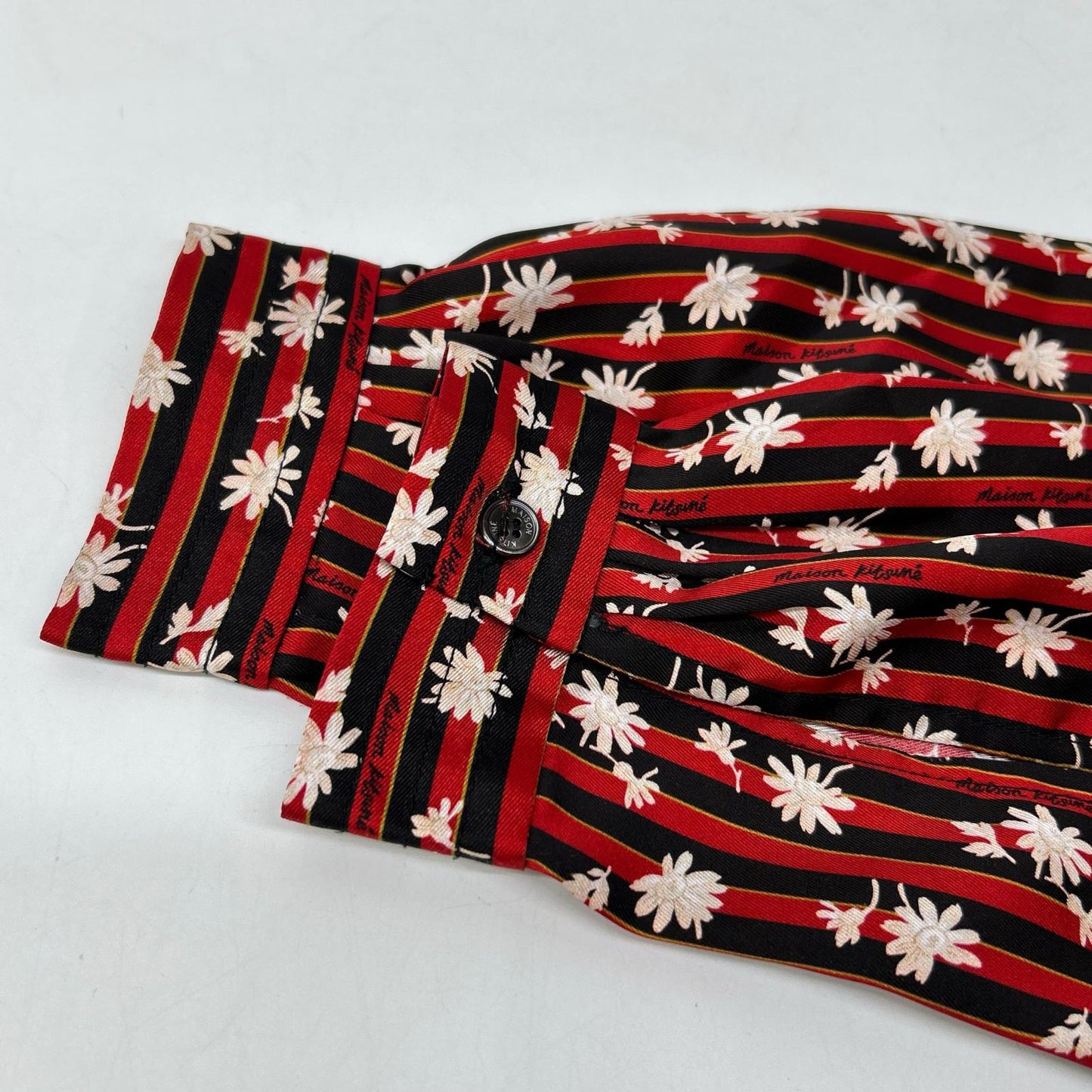 MAISON KITSUNE LW01612WF4019 Red x Black Floral Print Bow Tie Stripe Long Dress