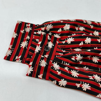 MAISON KITSUNE LW01612WF4019 Red x Black Floral Print Bow Tie Stripe Long Dress